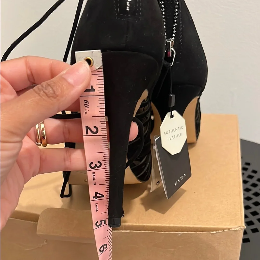 Zara Black Leather/Suede Lace-Up Heels